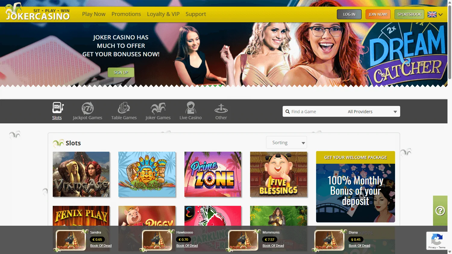 Joker Casino games page on desktop